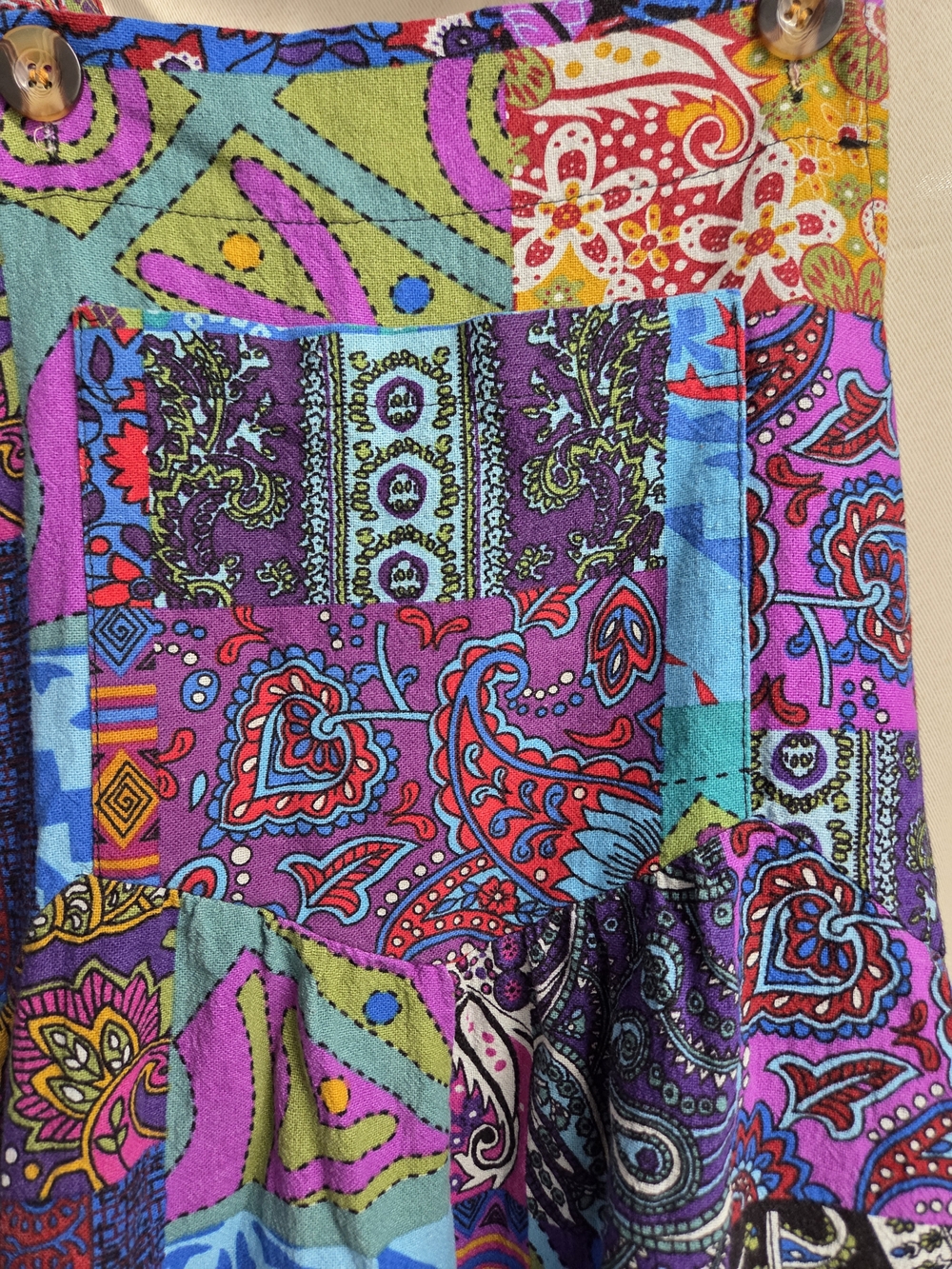 Colorful Patchwork Overalls Vibrant Blue Purple Boho Festival Hippie Size S - Picture 4 of 9